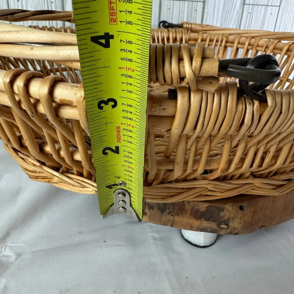 Vintage Oval Wicker Basket with Folding Handles‎ Natural Tan Farmhouse Decor